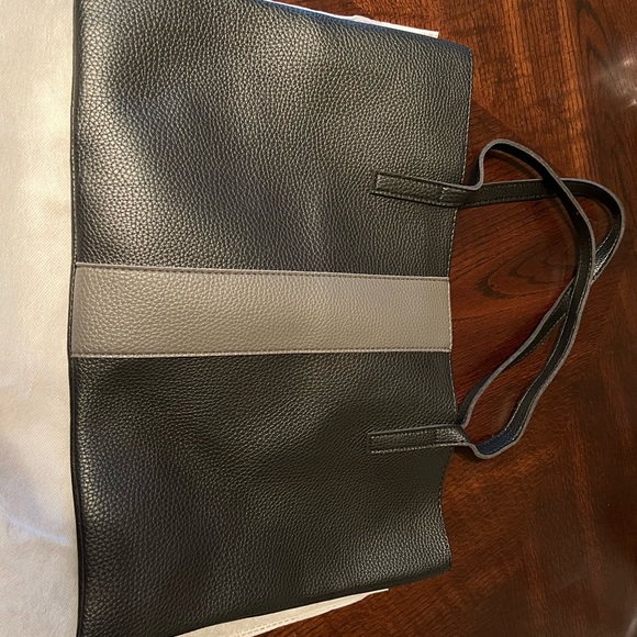 Brand new never used w dust bag Vince camuto leather tote black w gray stripe. - Picture 3 of 5